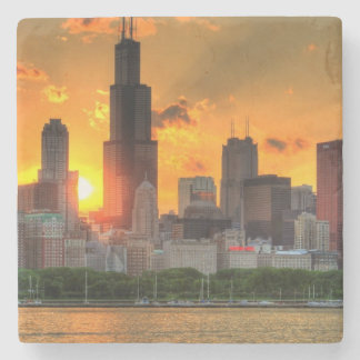 Dessous-de-verre En Pierre Vue de l'horizon de Chicago d'Adler