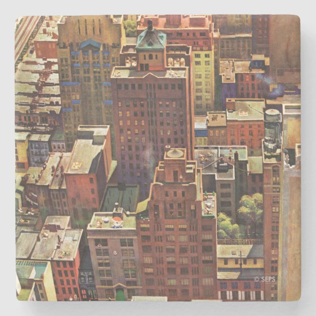 Dessous-de-verre En Pierre Vue de New York par John Falter (Devant)