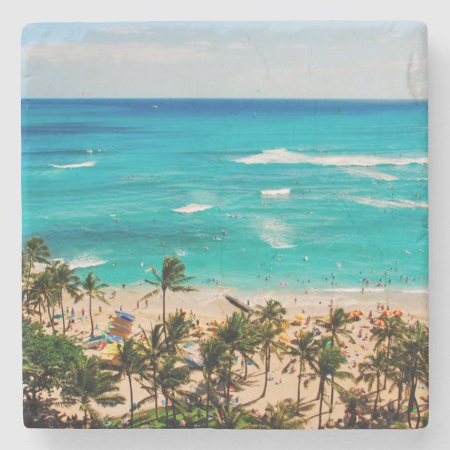 Dessous-de-verre En Pierre Vue Élevée Sur La Plage De Waikiki, Honolulu 2 (Devant)