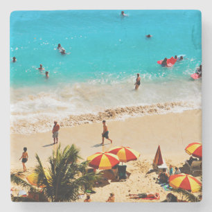 Dessous-de-verre En Pierre Vue surélevée de la scène de Waikiki Beach, Honolu