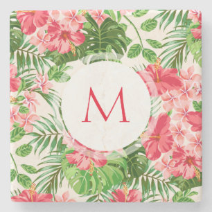 Dessous-de-verre En Pierre W Fleur Hibiscus personnalisée Monogramme Pierre C