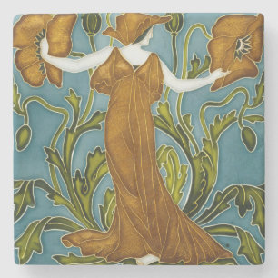 Dessous-de-verre En Pierre Walter Crane Art nouveau Jeune fille au coquelicot