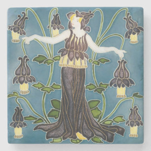 Dessous-de-verre En Pierre Walter Crane Columbine Art Nouveau Fleur Violette
