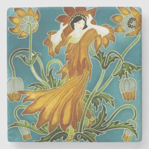 Dessous-de-verre En Pierre Walter Crane Tulipe Orange Art Nouveau Floral