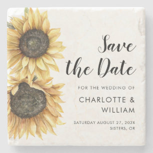 Dessous-de-verre En Pierre Watercolor Sunflower Floral Wedding Enregistrer la