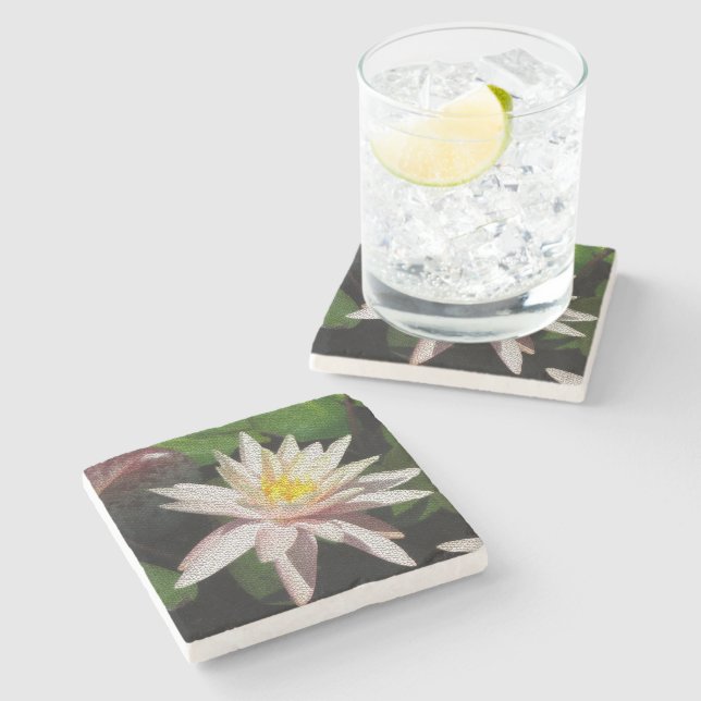 Dessous-de-verre En Pierre Waterlily Mosaic Stone Coaster (Côté)