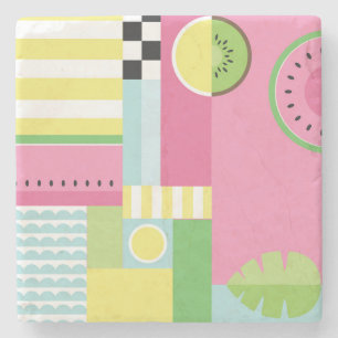 Dessous-de-verre En Pierre Watermelon, kiwi, motif coloré amusant d'été