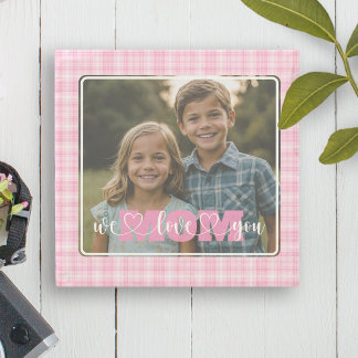 Dessous-de-verre En Pierre We Love You Mom Photo Pink Plaid Mother's Day