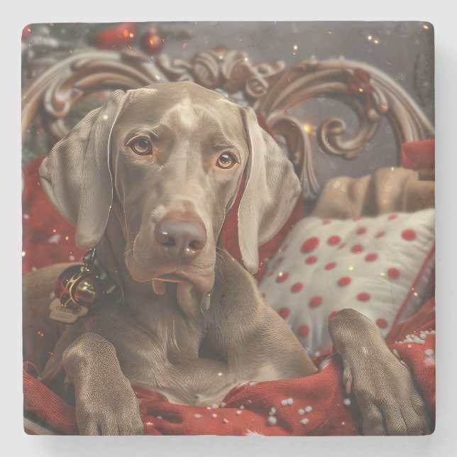 Dessous-de-verre En Pierre Weimaraner Chien Festif de Noël (Devant)