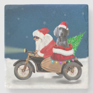 Dessous-de-verre En Pierre Weimaraner Chien Noël Père Noël
