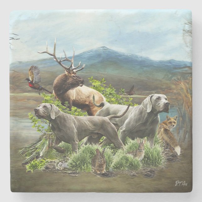 Dessous-de-verre En Pierre Weimaraner, "Grey Ghost" (Devant)