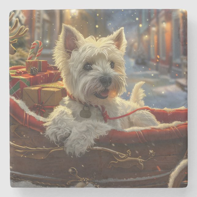 Dessous-de-verre En Pierre West Highland White Terrier Chien Festif de Noël (Devant)