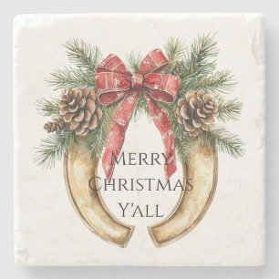 Dessous-de-verre En Pierre Western Gold Horse Chaussure Pine de Noël cônes