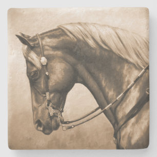 Dessous-de-verre En Pierre Western Ranch Horse Vieux Photo Sepia