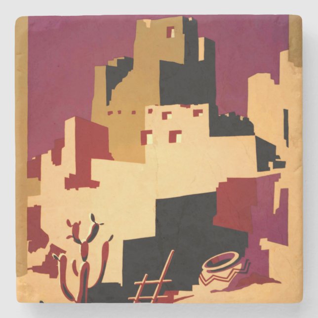 Dessous-de-verre En Pierre Western Southwest Pueblo WPA National (Devant)