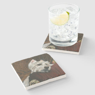 Dessous-de-verre En Pierre Westie sur canapé