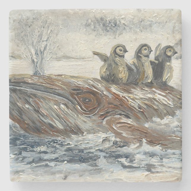 Dessous-de-verre En Pierre Whale Riders Whimsical Whale and Penguin Ocean (Devant)