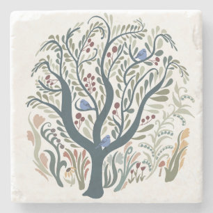Dessous-de-verre En Pierre Whimsical Folk Art Forêt Tons Terre
