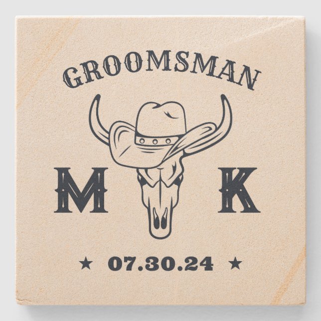 Dessous-de-verre En Pierre Wild West Cowboy Monogramme Meilleur Groomsmen (Devant)