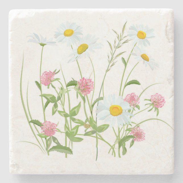 Dessous-de-verre En Pierre Wildflower Garden | Custom Stone Coaster (Devant)