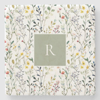 Dessous-de-verre En Pierre Wildflower Watercolor Botanical Monogram 