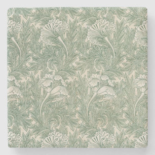 Dessous-de-verre En Pierre William Morris Vert Sauge Motif Tulipe : Vintage