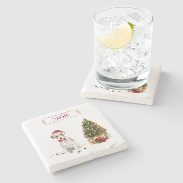 Dessous-de-verre En Pierre Wire Haired Jack Russell Funny Christmas Chien (Côté)