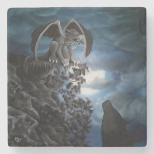 Dessous-de-verre En Pierre Wolf Moon - Wolf avec Golem