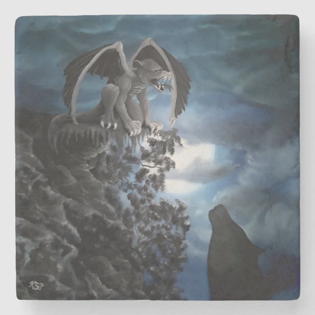 Dessous-de-verre En Pierre Wolf Moon - Wolf avec Golem (Devant)