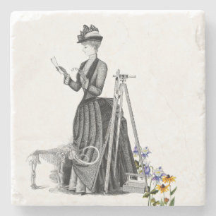 DESSOUS-DE-VERRE EN PIERRE WOMAN LAND SURVEYOR WESTERN SONDAGE VINTAGE STONE