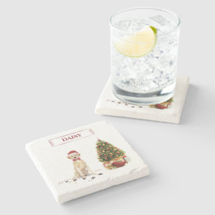 Dessous-de-verre En Pierre Yellow Labrador Retriever Drôle chien de Noël