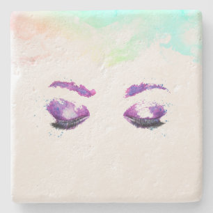 Dessous-de-verre En Pierre Yeux Violets Glamour et Sourcils Aquarelle