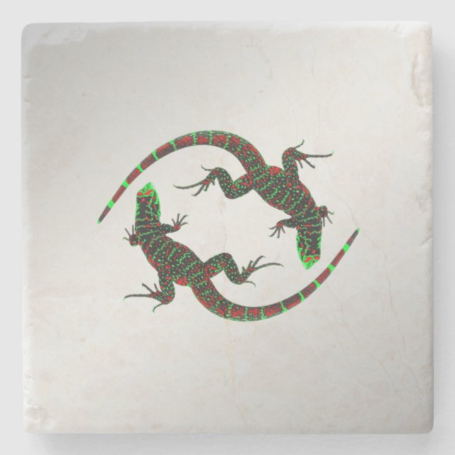 Dessous-de-verre En Pierre Yin Yang Lizards Argent (Devant)