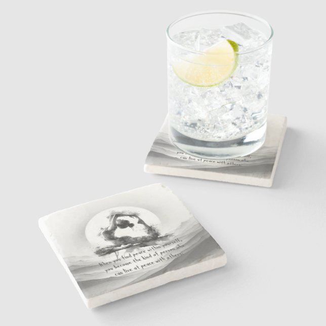 Dessous-de-verre En Pierre Yoga Reiki à une jambe King Pigeon Pose Aquarelle (Côté)