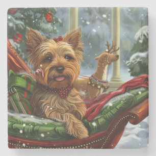 Dessous-de-verre En Pierre Yorkshire Terrier Chien Noël Festif