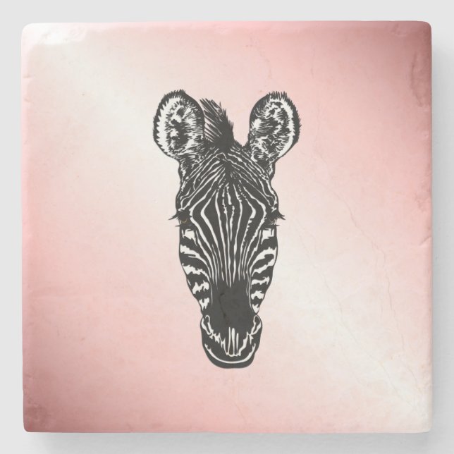 Dessous-de-verre En Pierre Zebra Head on Pink (Devant)