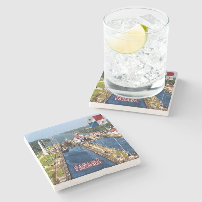 Dessous-de-verre En Pierre zPA014 PANAMA, CANAL LOCKS, Amérique, (Côté)