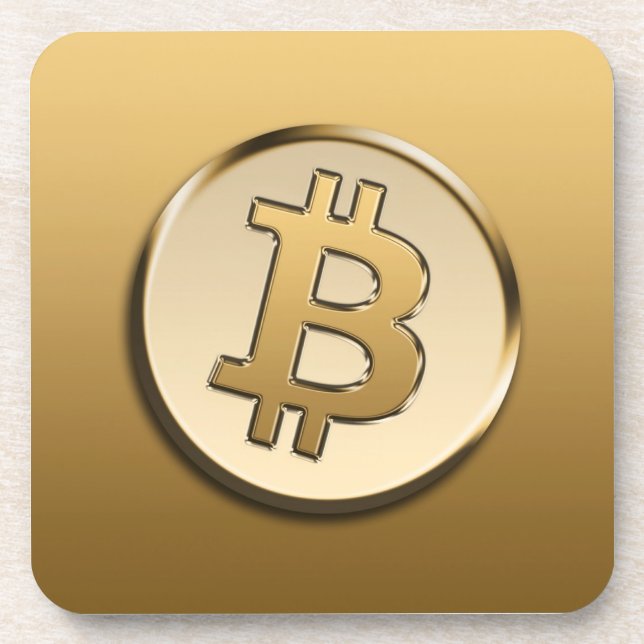 Dessous de verre en plastique dur Bitcoin doré (Devant)