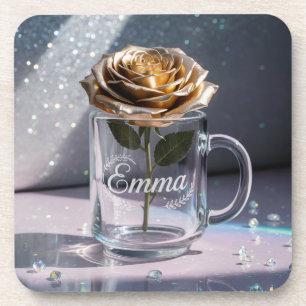 Dessous de verre en plastique Rose en or de verre