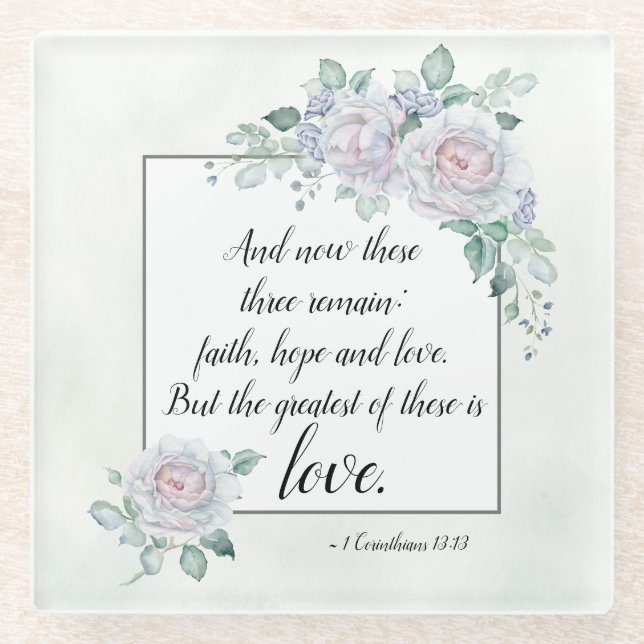 Dessous-de-verre En Verre 1 Corinthiens 13:13 Foi Espoir Amour, Bible Verse (Devant)