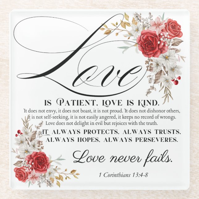 Dessous-de-verre En Verre 1 Corinthiens 13:4-8 L'amour est Patient Bible Flo (Devant)