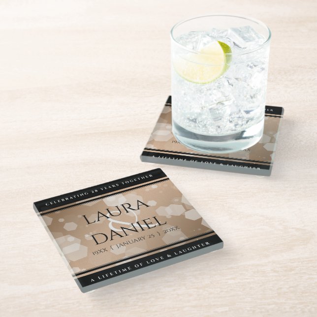 Dessous-de-verre En Verre 28e anniversaire du Mariage de lin élégant (Incliné)