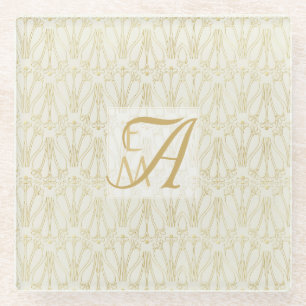 Dessous-de-verre En Verre 3 Monogramme Art Déco Or Crème Décoration de jeune