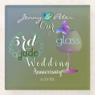 Dessous-de-verre En Verre 3ème anniversaire du Mariage Jade Glass