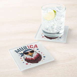Dessous-de-verre En Verre 4 juillet Patriotique Drôle Aigle États-Unis