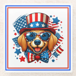 Dessous-de-verre En Verre 4 juillet USA chien patriotique Jour de l'Indépend
