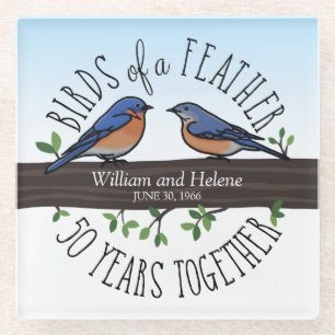 Dessous-de-verre En Verre 50e anniversaire du Mariage, Bluebirds of a Feathe