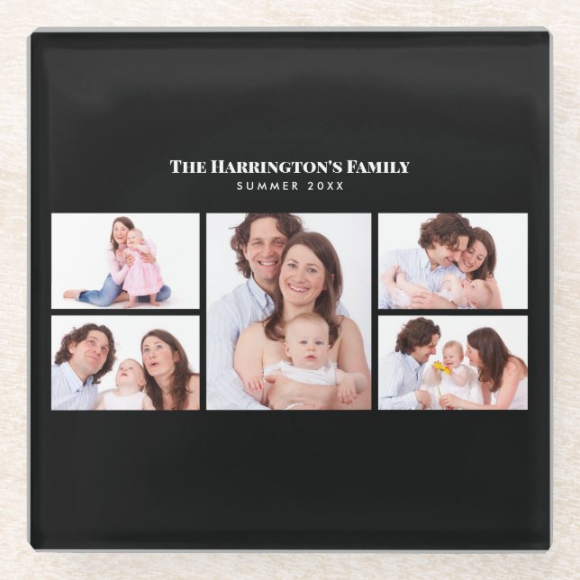 Dessous-de-verre En Verre 5 sections Photo personnalisée Simple cadre noir é (Devant)