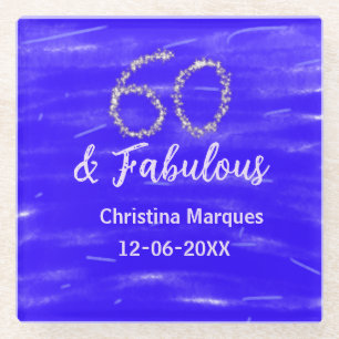 Dessous-de-verre En Verre 60 & fabuleux anniversaire bleu argent ajouter nom