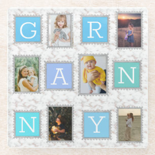Dessous-de-verre En Verre 6 Six Photo Collage Cute Bébé Famille Amour Granny